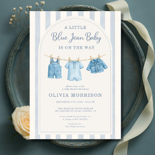 Blauw jeans baby strepen baby shower kaart