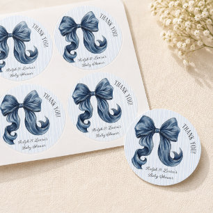 Blauw jeans babyshower bedankje ronde sticker
