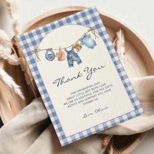 Blauw jeans babyshower dankkaart cowboy kaart