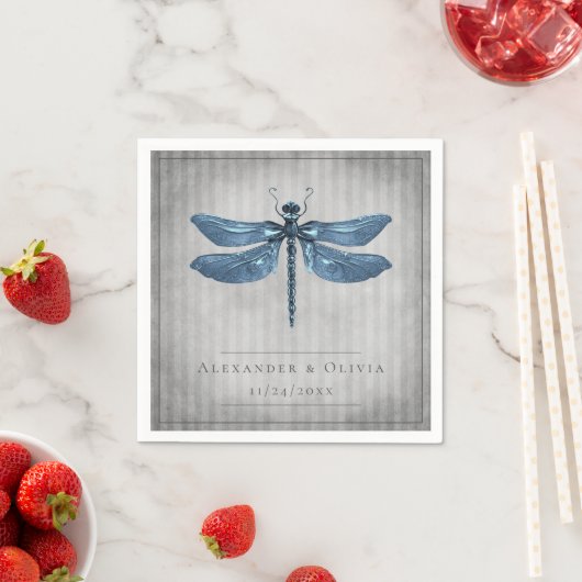 Blauw Jeweled Dragonfly Bruiloft Servet (Insitu)