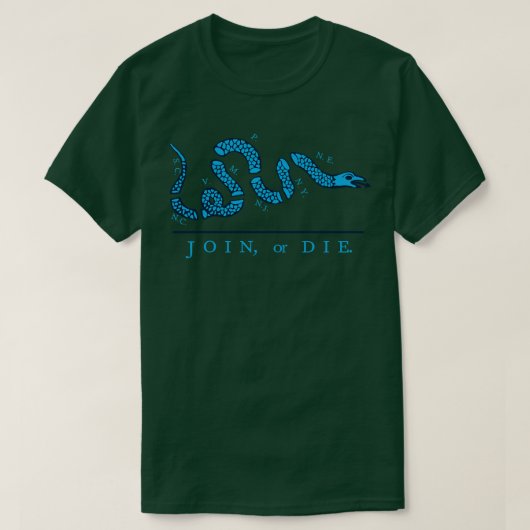 Blauw Join or Die T-shirt (Design voorkant)