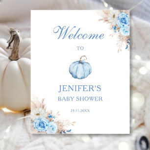 Blauw Jongens Baby Shower Pompoen Welkom Bord Poster