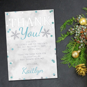 Blauw Jongens Winter Kerst Baby Shower Dank Je Folie Uitnodiging
