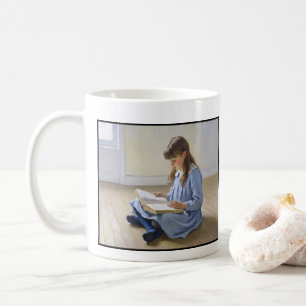 Blauw jurkje meisje leest boek Leraar waardering Koffiemok