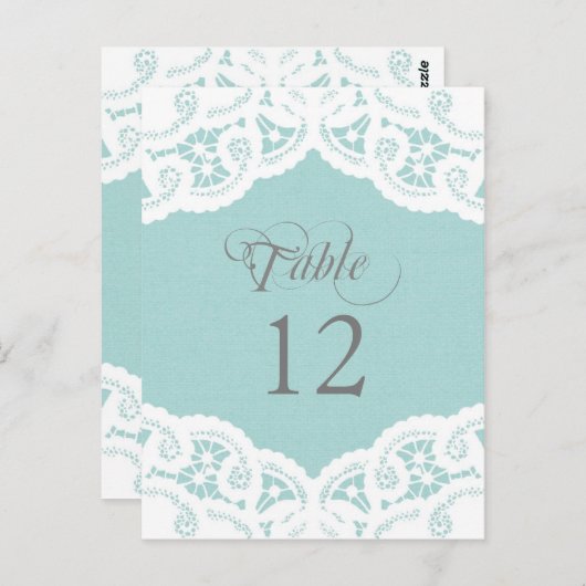 Blauw Kant Dagelijks Bruiloft Tafel Nummer Tafel K Briefkaart (Voorkant / Achterkant)