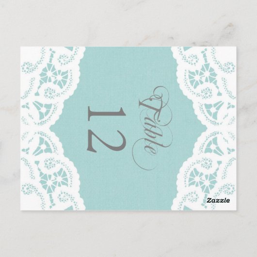 Blauw Kant Dagelijks Bruiloft Tafel Nummer Tafel K Briefkaart (Achterkant)