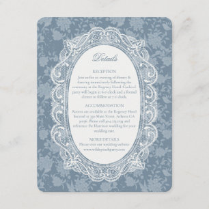 Blauw Kanten Kleedje Vintage Bloemdetails Bruiloft Informatiekaartje