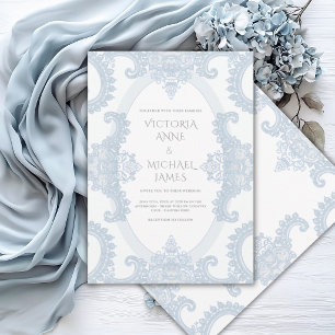 Blauw Kantwerk Whimsical Vintage Trouw  Kaart
