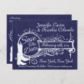 blauw karton Cowboy sparen de datum Aankondigingskaart (Voorkant / Achterkant)