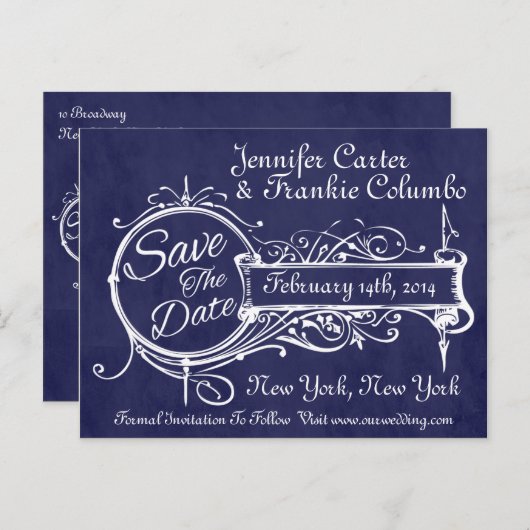 blauw karton sparen de datum aankondigingskaart (Voorkant / Achterkant)