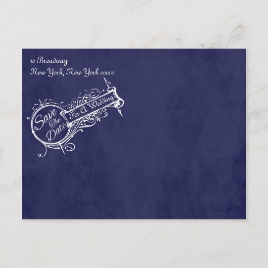  blauw karton sparen de datum aankondigingskaart (Achterkant)