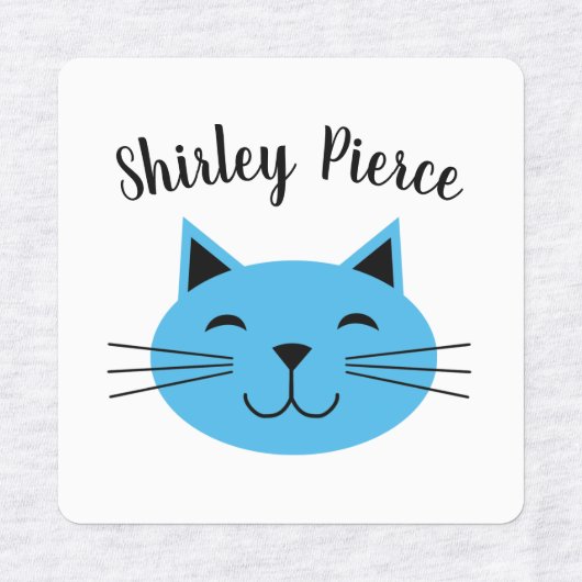 Blauw Kat met aangepaste naam Iron op kleding Labels (Design 2)