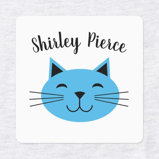 Blauw Kat met aangepaste naam Iron op kleding Labels (Design 1)
