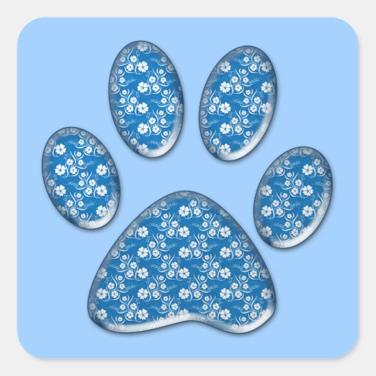 Blauw kat pootafdruk vierkante sticker (Voorkant)