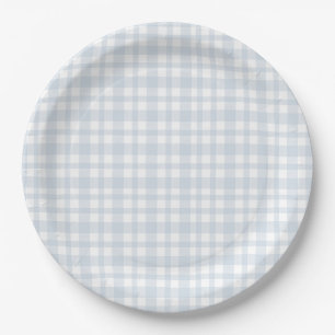 Blauw katoen baby jongen baby shower Gingham Papieren Bordje