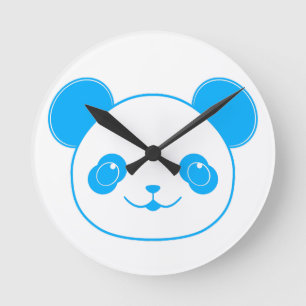Blauw Kawaii Panda-Beer Ronde Klok