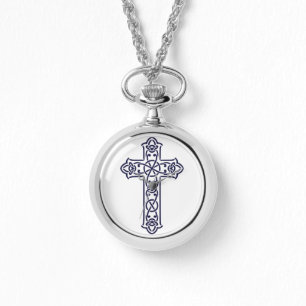 Blauw Keltisch Hoog kruis Horloge