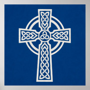 Blauw Keltisch Kruis Poster