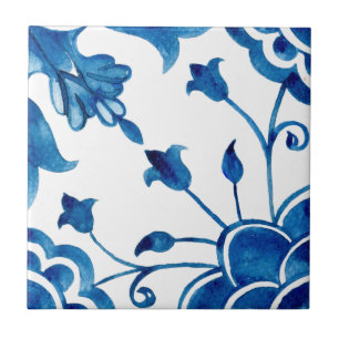 Blauw keramisch tegels met mediterrane handbeschil tegeltje