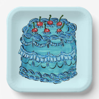 Blauw Kersencake Papieren Bord