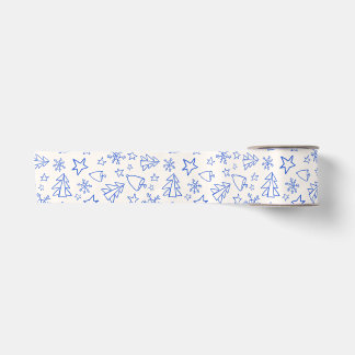 Blauw Kerst Doodle Lint