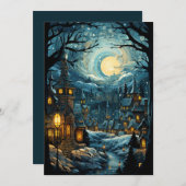 Blauw Kerst Dorp Kunst Vakantie Plat Kaart (Voorkant / Achterkant)