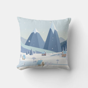 Blauw Kerst Dorp Vakantie Deco Kussen