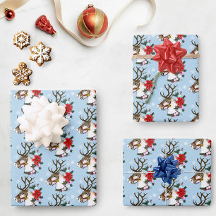 Blauw Kerst Reindeer Krans Festief Inpakpapier Vel