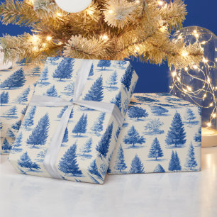Blauw Kerst toile Cadeaupapier
