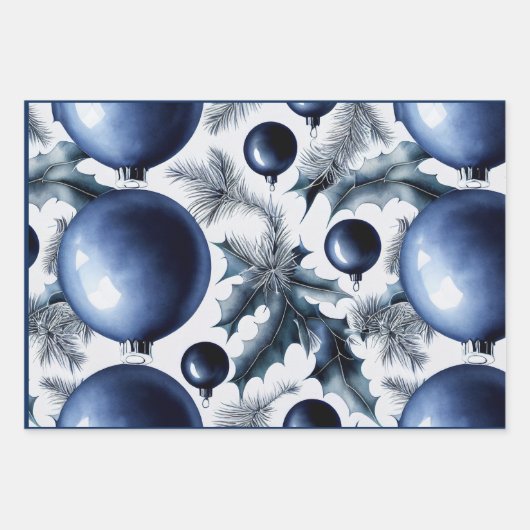Blauw Kerst Wrapping Papier Platte Blad van 3 Inpakpapier Vel (Voorkant 3)