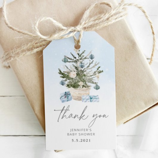 Blauw kerstboom bedankt cadeaulabel