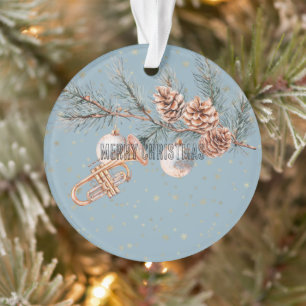 Blauw Kerstboom Dennenkegels Ornamenten Trompet