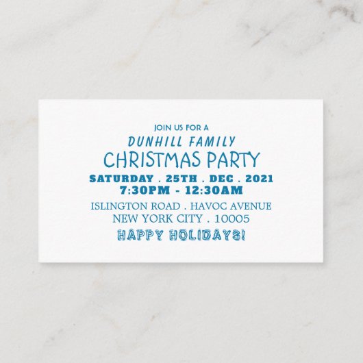 Blauw Kerstboom, Kerstfeest Ticket Uitnodiging Informatiekaartje (Achterkant)