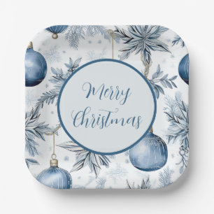  Blauw Kerstboom Ornamenten Patroon Papieren Bordje