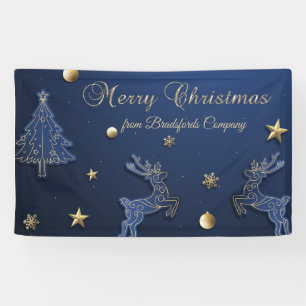 Blauw Kerstboom Rendier Sterren Spandoek