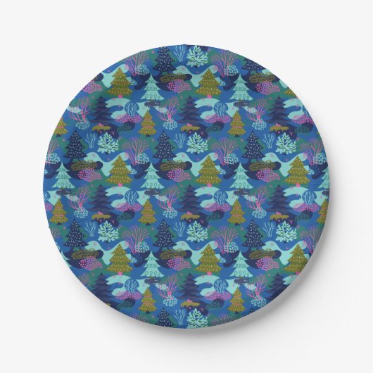 blauw kerstboombos papieren bordje (Voorkant)