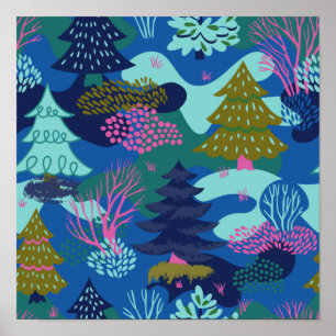 blauw kerstboombos poster