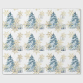 Blauw kerstboomklooster cadeaupapier (Vlak)