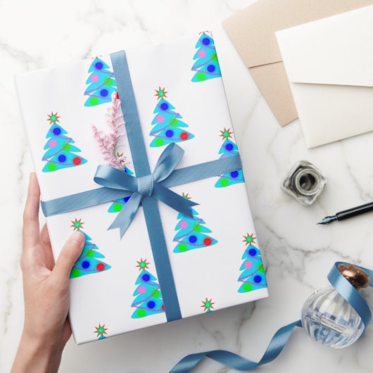 Blauw kerstboompatroon  cadeaupapier (Geschenken)