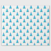 Blauw kerstboompatroon  cadeaupapier (Vlak)