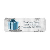 Blauw kerstcadeaulabel etiket (Voorkant)