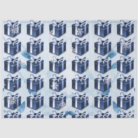 Blauw kerstcadeaupapier tissuepapier (Voorkant)