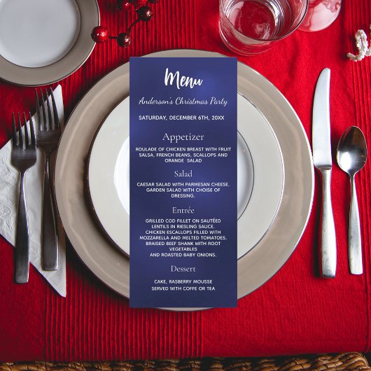 Blauw kerstfeest dinermenu menu