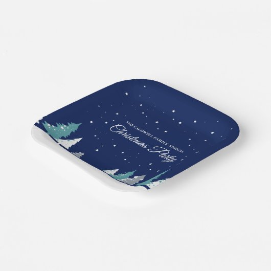 Blauw Kerstfeest Winterbomen aangepaste dessert Papieren Bordje (Gebogen)