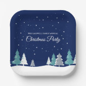 Blauw Kerstfeest Winterbomen aangepaste dessert Papieren Bordje (Voorkant)