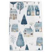 Blauw kersthuis en bomen medium cadeauzakje (Achterkant)