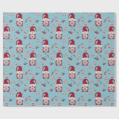Blauw Kerstkabouter met cake Cadeaupapier (Vlak)