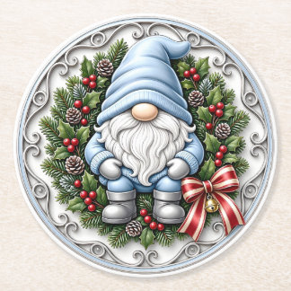 Blauw Kerstkabouter Ronde Kartonnen Onderzetter