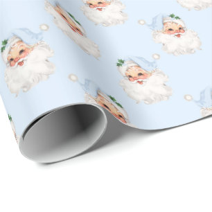 Blauw  kerstman op Solid Blue Cadeaupapier