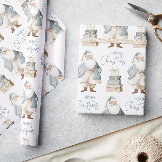 Blauw Kerstman Prettig Kerstfeest Cadeaupapier